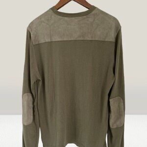 Michael Cors Crewneck Suede Elbow Shoulder Olive Green Cotton Blend - Large